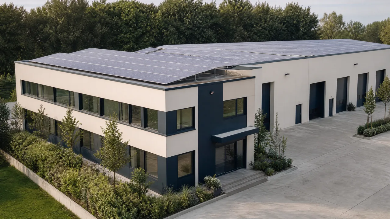 Edificio produttivo con fotovoltaico, immagine illustrativa